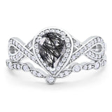 Two Piece Pear Natural Stone Bridal Ring