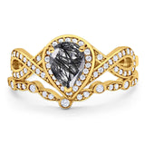 Two Piece Pear Natural Stone Bridal Ring