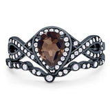 Two Piece Pear Natural Stone Bridal Ring
