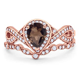 Two Piece Pear Natural Stone Bridal Ring