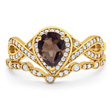 Two Piece Pear Natural Stone Bridal Ring