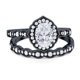 Two Piece Oval Natural Stone Vintage Style Ring