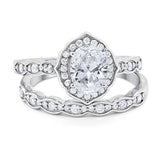 Two Piece Oval Moissanite Wedding Set Ring 925 Sterling Silver