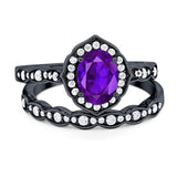 Two Piece Oval Natural Stone Vintage Style Ring
