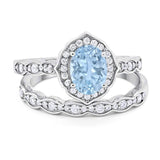 Two Piece Oval Natural Aquamarine Wedding Set Ring 925 Sterling Silver