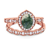 Two Piece Oval Natural Stone Vintage Style Ring