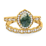 Two Piece Oval Natural Stone Vintage Style Ring