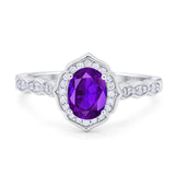 Vintage Style Oval Natural Stone Floral Ring