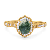 Vintage Style Oval Natural Stone Floral Ring
