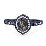 Vintage Style Oval Natural Stone Floral Ring