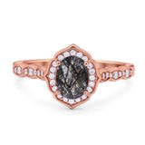 Vintage Style Oval Natural Stone Floral Ring