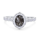 Vintage Style Oval Natural Stone Floral Ring