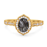 Vintage Style Oval Natural Stone Floral Ring