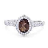 Art Deco Ring Oval Natural Chocolate Smoky Quartz Floral Ring 925 Sterling Silver
