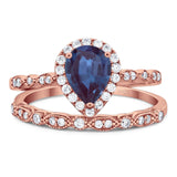 Pear Teardrop Natural Stone Wedding Set Ring