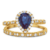 Pear Teardrop Natural Stone Wedding Set Ring