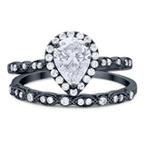 Pear Teardrop Natural Stone Wedding Set Ring