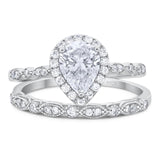 Pear Teardrop Natural Stone Wedding Set Ring