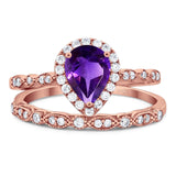 Pear Teardrop Natural Stone Wedding Set Ring