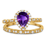 Pear Teardrop Natural Stone Wedding Set Ring