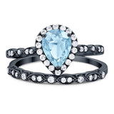 Pear Teardrop Natural Stone Wedding Set Ring