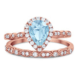 Pear Teardrop Natural Stone Wedding Set Ring