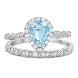 Pear Teardrop Natural Stone Wedding Set Ring