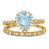 Pear Teardrop Natural Stone Wedding Set Ring