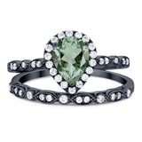 Pear Teardrop Natural Stone Wedding Set Ring