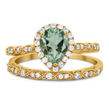 Pear Teardrop Natural Stone Wedding Set Ring