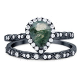 Pear Teardrop Natural Stone Wedding Set Ring
