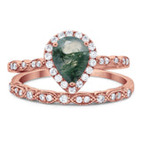 Pear Teardrop Natural Stone Wedding Set Ring