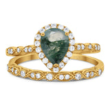 Pear Teardrop Natural Stone Wedding Set Ring