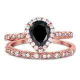 Pear Teardrop Natural Stone Wedding Set Ring