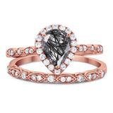 Pear Teardrop Natural Stone Wedding Set Ring