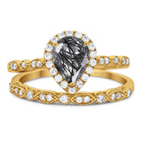 Pear Teardrop Natural Stone Wedding Set Ring