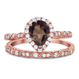 Pear Teardrop Natural Stone Wedding Set Ring