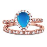Pear Teardrop Natural Stone Wedding Set Ring