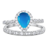Pear Teardrop Natural Stone Wedding Set Ring