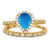 Pear Teardrop Natural Stone Wedding Set Ring
