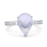 Pear Teardrop Natural Moonstone Solitaire Tapered Ring 925 Sterling Silver