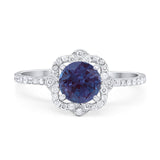 Vintage Style Round Lab Alexandrite Flower Ring 925 Sterling Silver