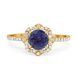 Art Deco Round Natural Stone Floral Ring