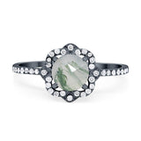 Art Deco Round Natural Stone Floral Ring