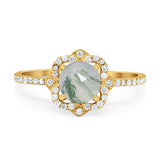 Art Deco Round Natural Stone Floral Ring