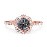 Art Deco Round Natural Stone Floral Ring