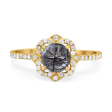 Art Deco Round Natural Stone Floral Ring