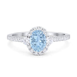 Art Deco Ring Oval Natural Aquamarine Solitaire Ring 925 Sterling Silver