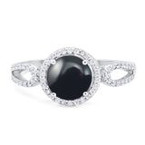 Vintage Style Round Natural Black Onyx Split Shank Ring 925 Sterling Silver