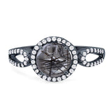 Art Deco Round Natural Stone Split Shank Ring